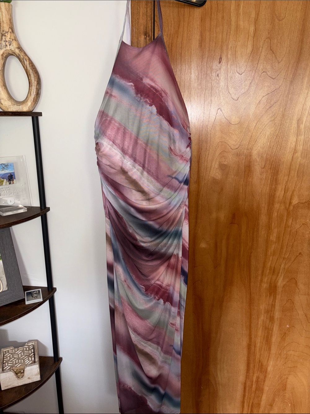 Caution To The Wind Mauve and Blue Watercolor Slip Dress